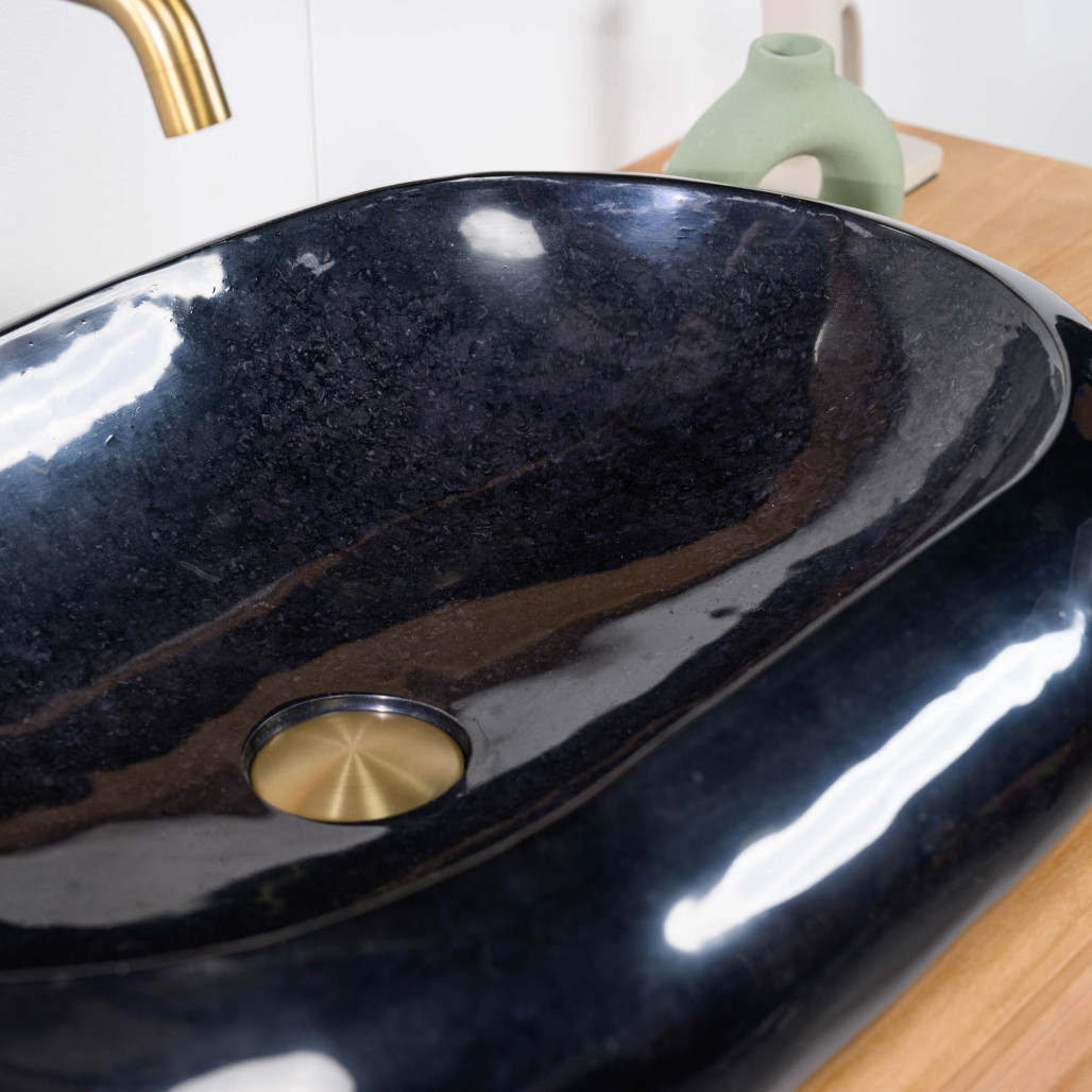 Lavabo sobre encimera grande de mármol murano color negro Lavabo sobre encimera grande de mármol murano color negro