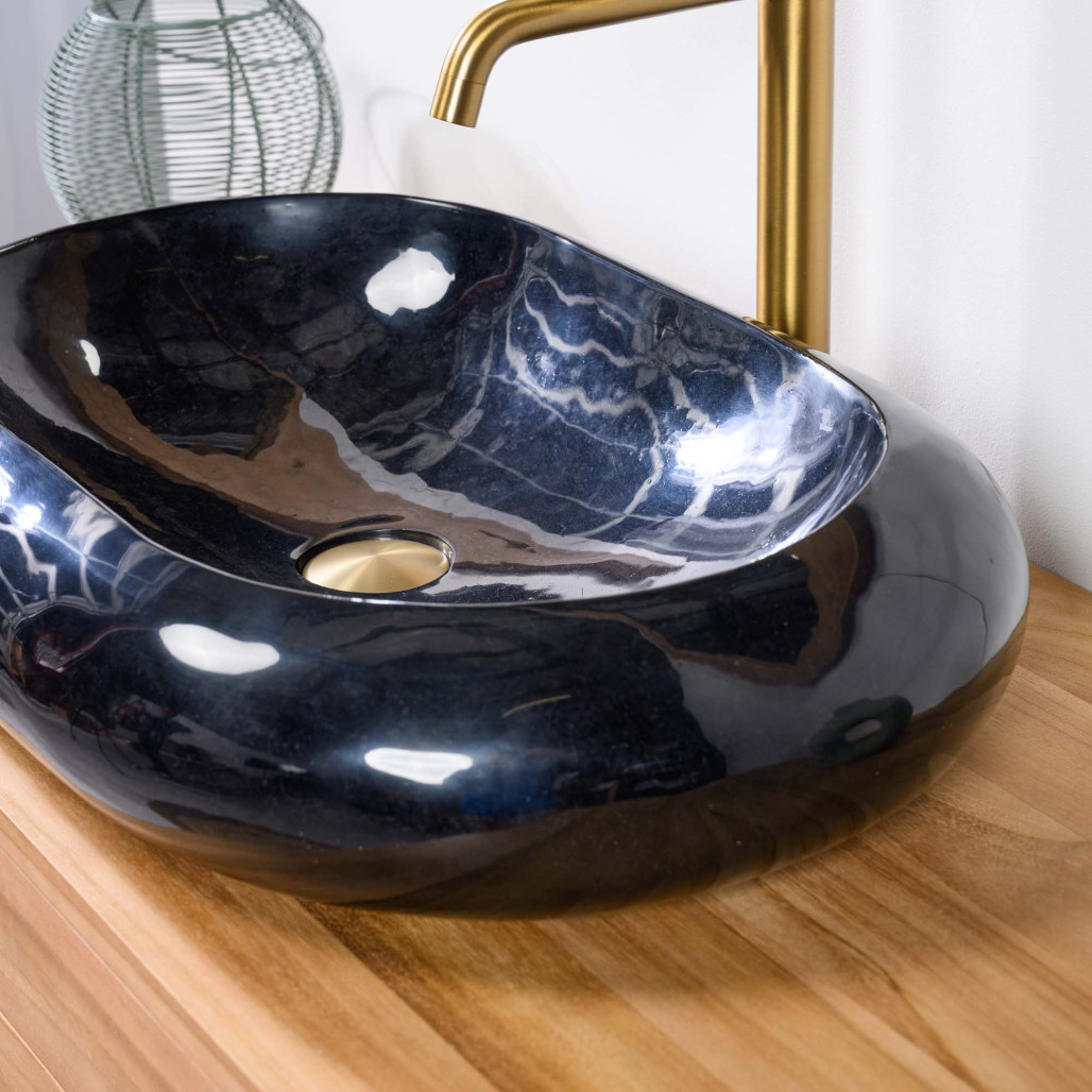 Lavabo sobre encimera grande de mármol murano color negro Lavabo sobre encimera grande de mármol murano color negro