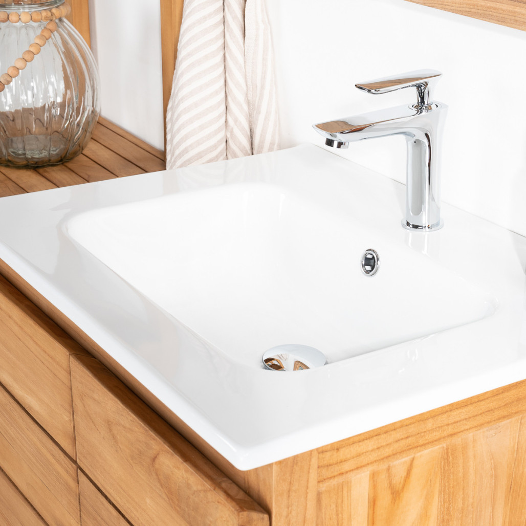 Mueble de teca con lavabo cerámico 60 cm - Baño - Wanda collection