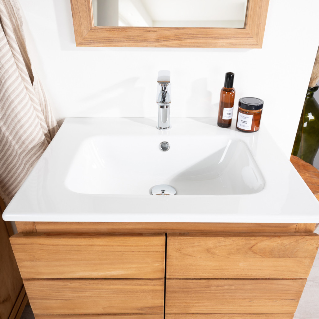 Mueble de teca con lavabo cerámico 60 cm - Baño - Wanda collection