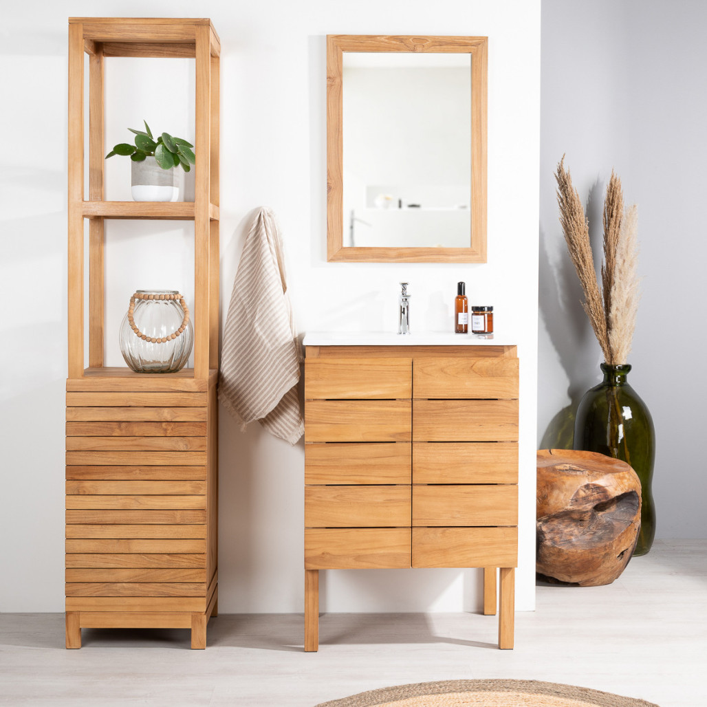 Mueble de teca con lavabo cerámico 60 cm - Baño - Wanda collection