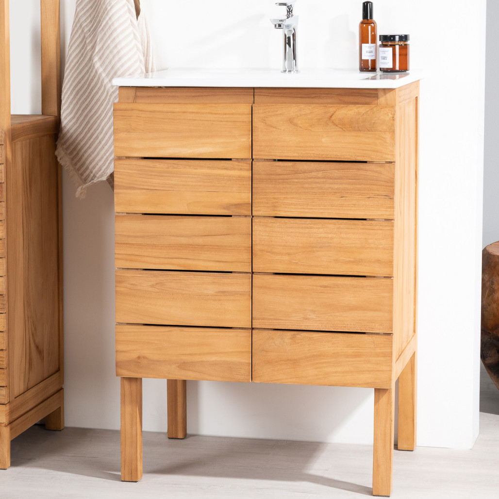 Mueble de teca con lavabo cerámico 60 cm - Baño - Wanda collection