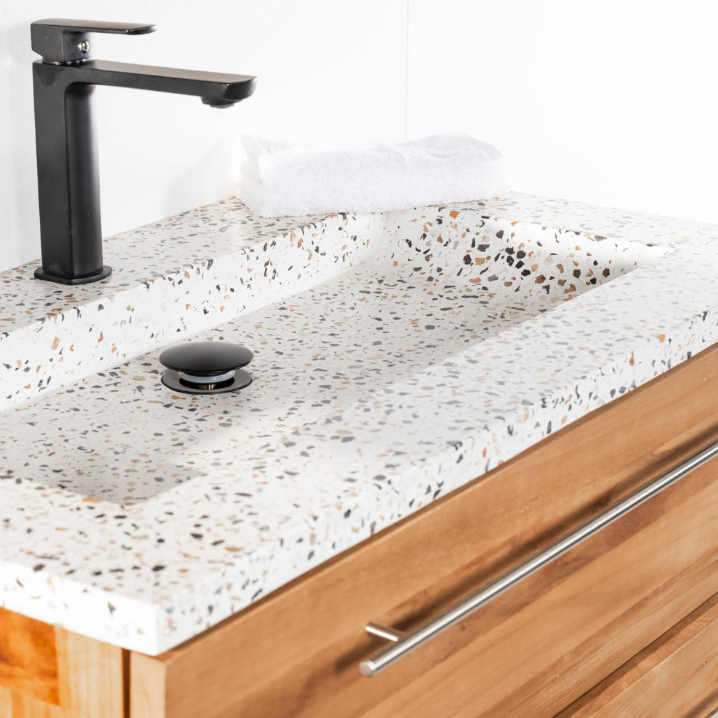 Mueble de baño de teca y terrazo crema Bagster 80 cm - Cuarto de baño - Wanda collection