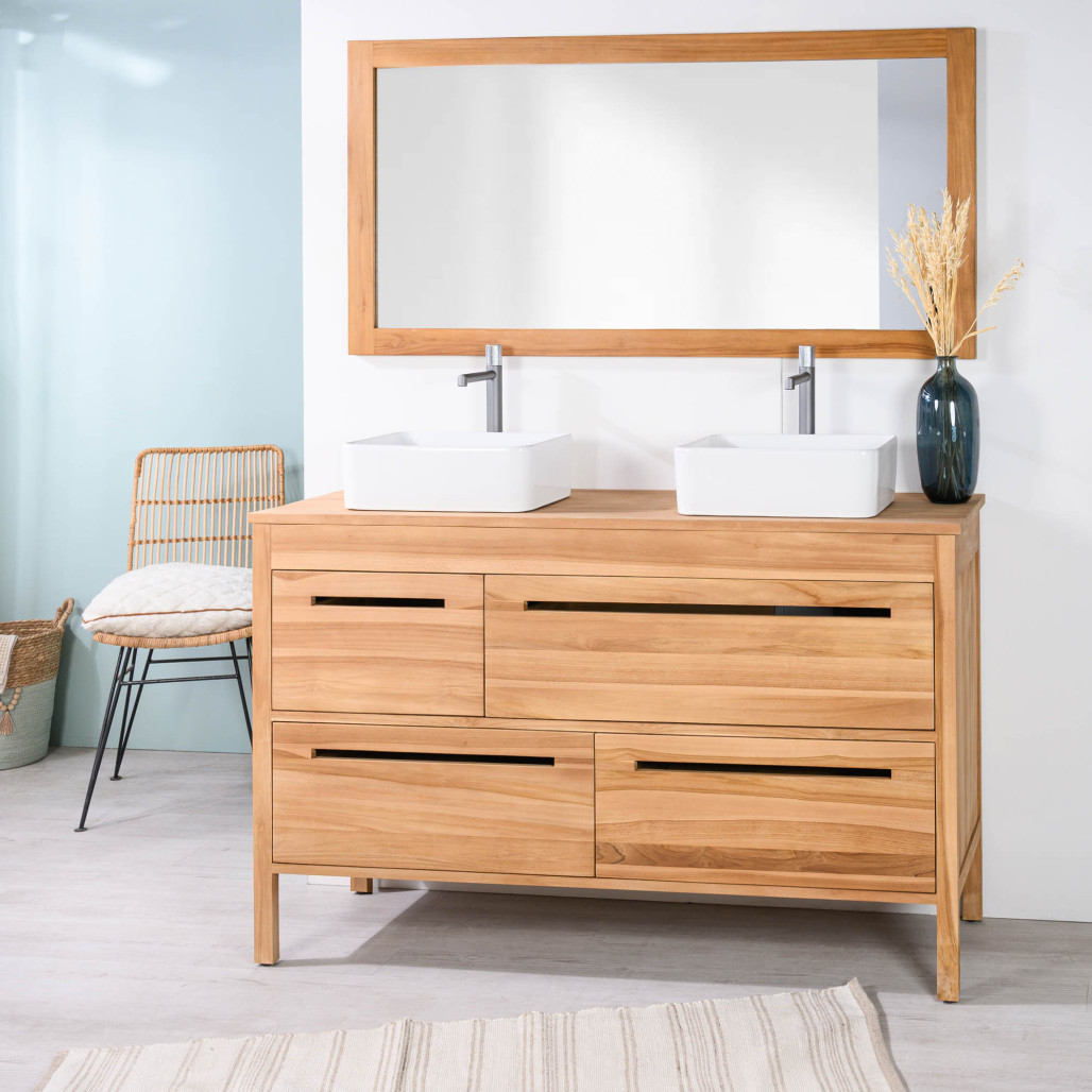 Mueble de baño y encimera de teca maciza Sira 140 cm - Wanda collection