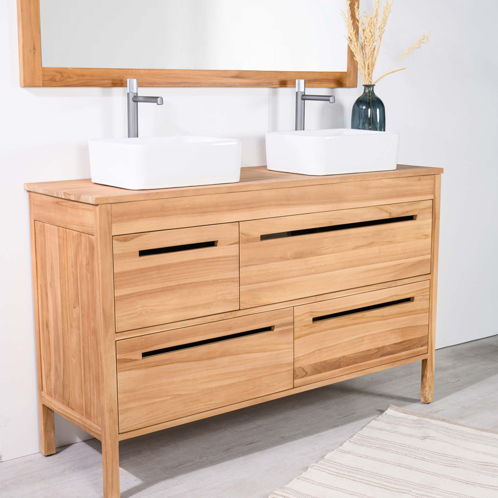 Mueble de baño y encimera de teca maciza Sira 140 cm - Wanda collection