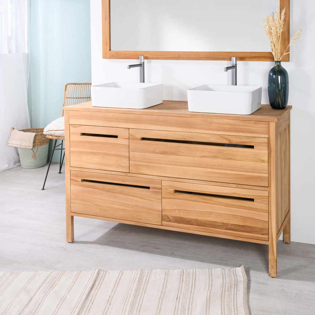 Mueble de baño y encimera de teca maciza Sira 140 cm - Wanda collection