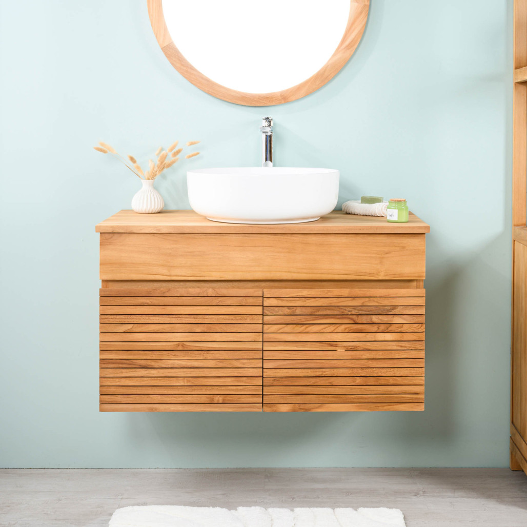Mueble de baño bajo lavabo en teca maciza Aktual 90cm - Baño - Wanda collection