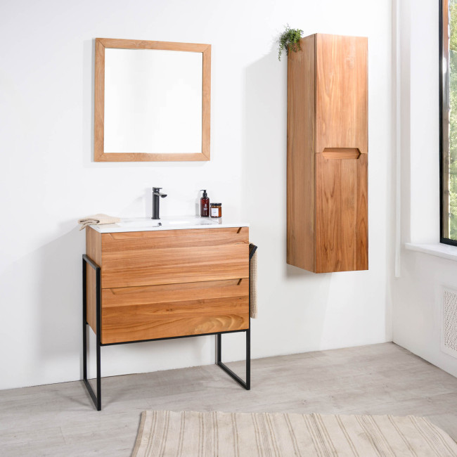 Mueble de baño en teca y cerámica Vila 80 cm - Wanda collection