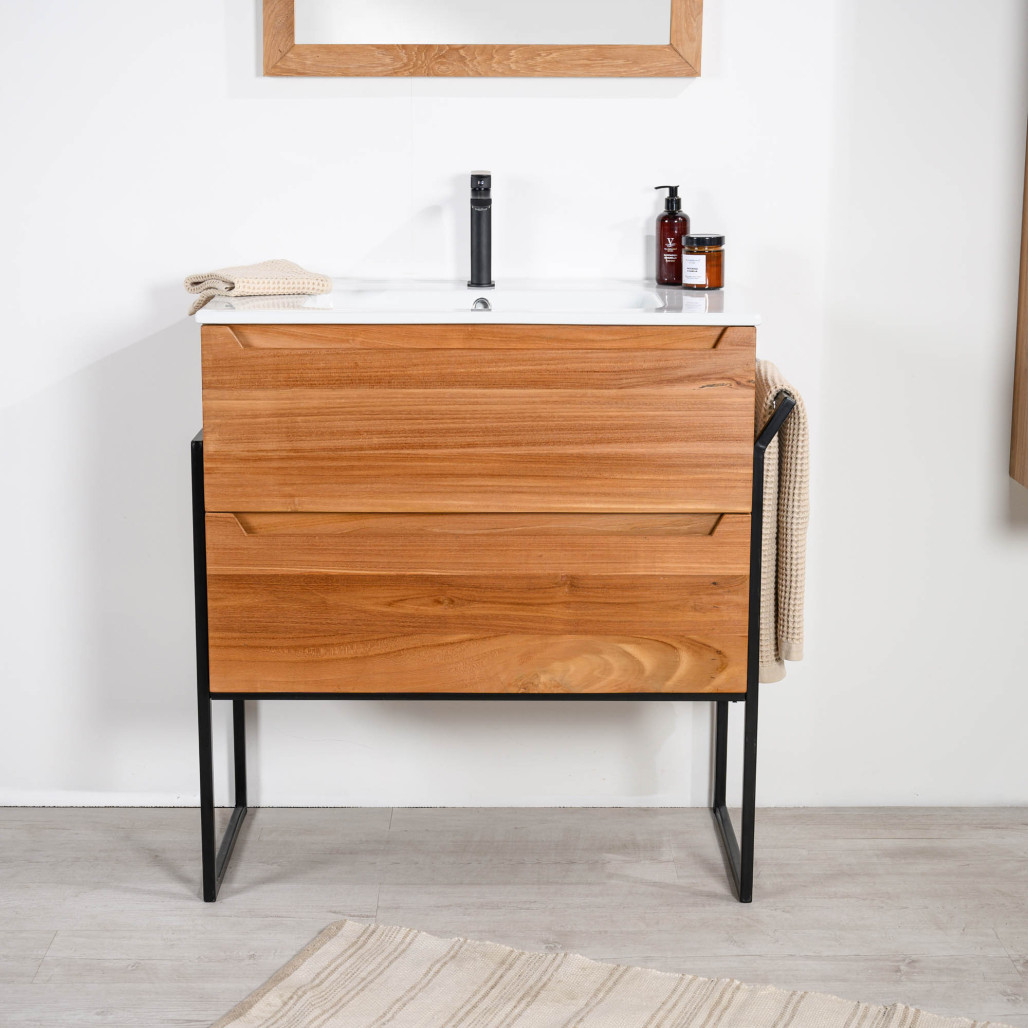 Mueble de baño en teca y cerámica Vila 80 cm - Wanda collection Mueble de baño en teca y cerámica Vila 80 cm - Wanda collection