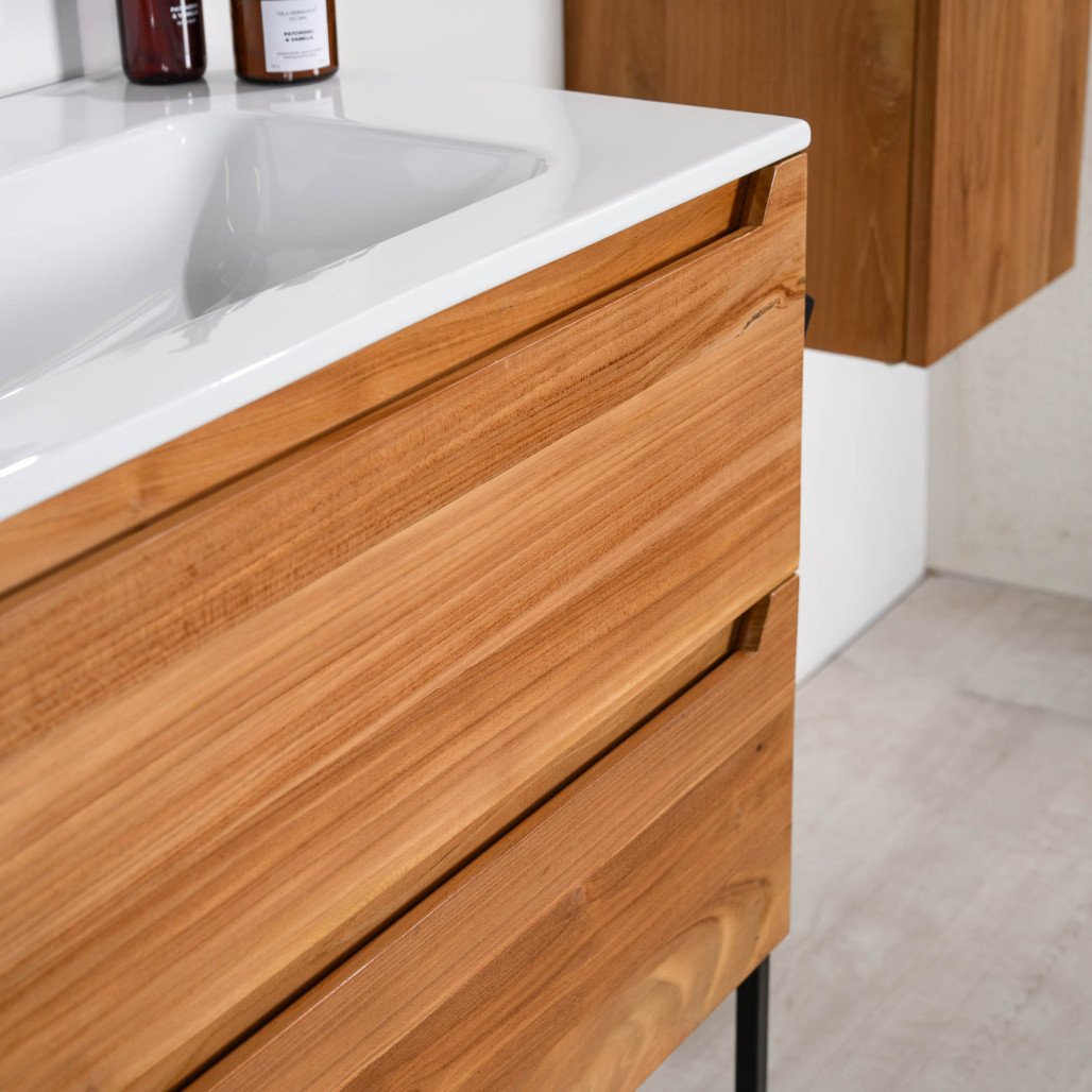 Mueble de baño en teca y cerámica Vila 80 cm - Wanda collection Mueble de baño en teca y cerámica Vila 80 cm - Wanda collection