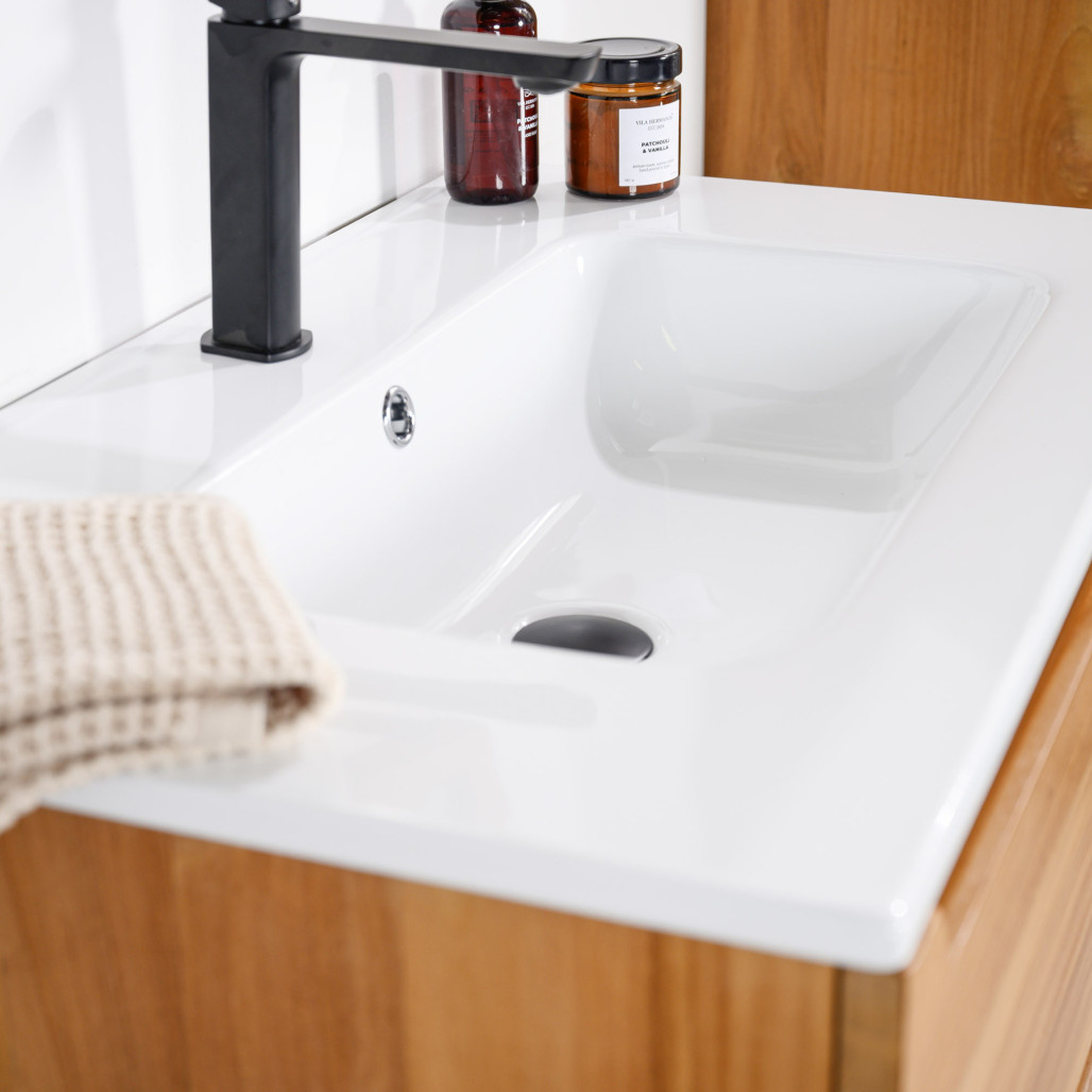Mueble de baño en teca y cerámica Vila 80 cm - Wanda collection Mueble de baño en teca y cerámica Vila 80 cm - Wanda collection