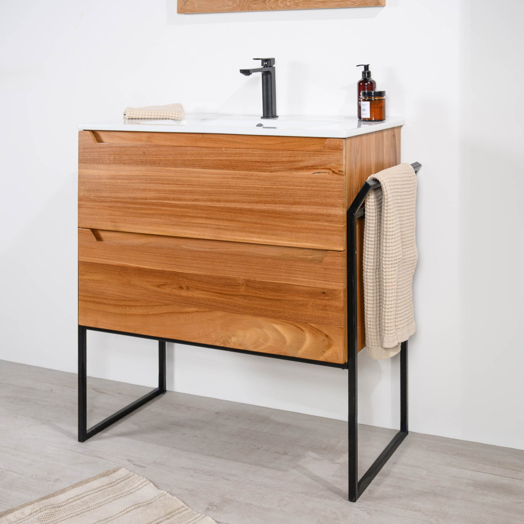 Mueble de baño en teca y cerámica Vila 80 cm - Wanda collection Mueble de baño en teca y cerámica Vila 80 cm - Wanda collection