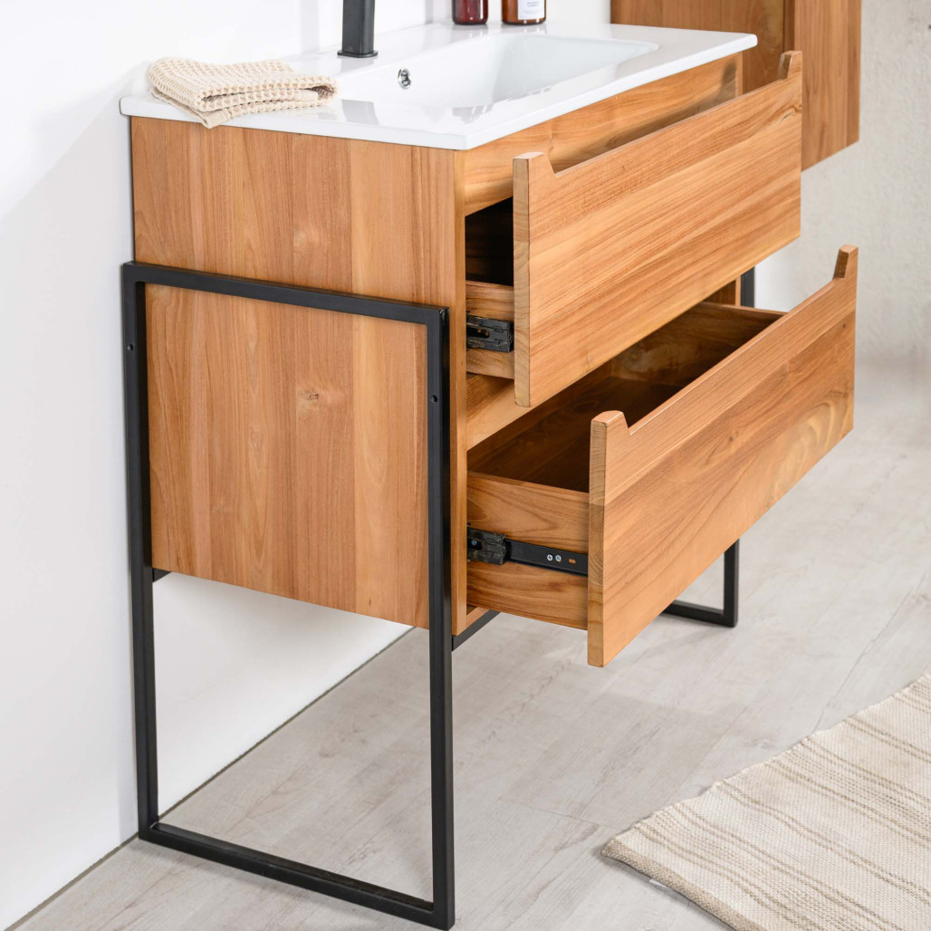 Mueble de baño en teca y cerámica Vila 80 cm - Wanda collection Mueble de baño en teca y cerámica Vila 80 cm - Wanda collection
