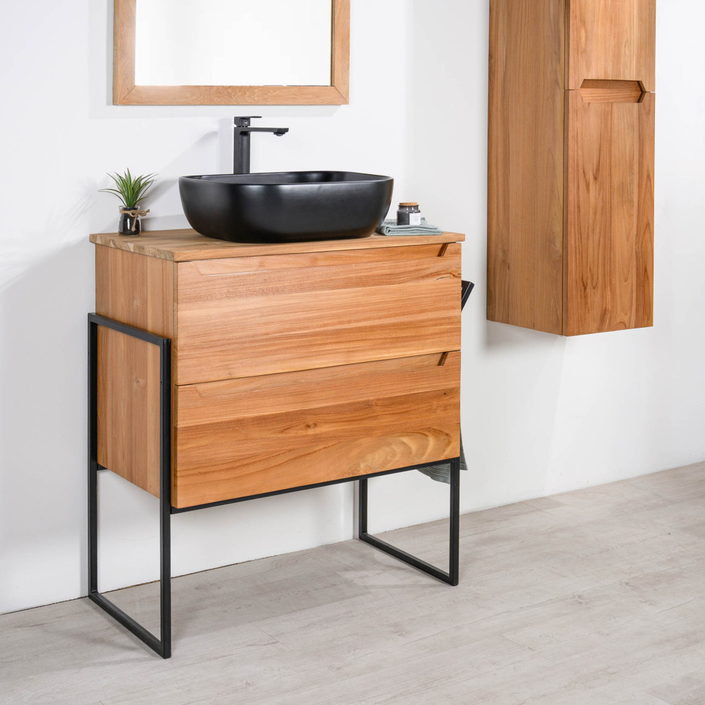 Mueble bajo lavabo de teca maciza Vila 80 cm - Cuarto de baño - Wanda collection Mueble bajo lavabo de teca maciza Vila 80 cm - Cuarto de baño - Wanda collection