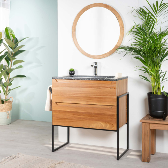 Mueble de baño en teca y terrazo negro Vila 80cm - Wanda collection
