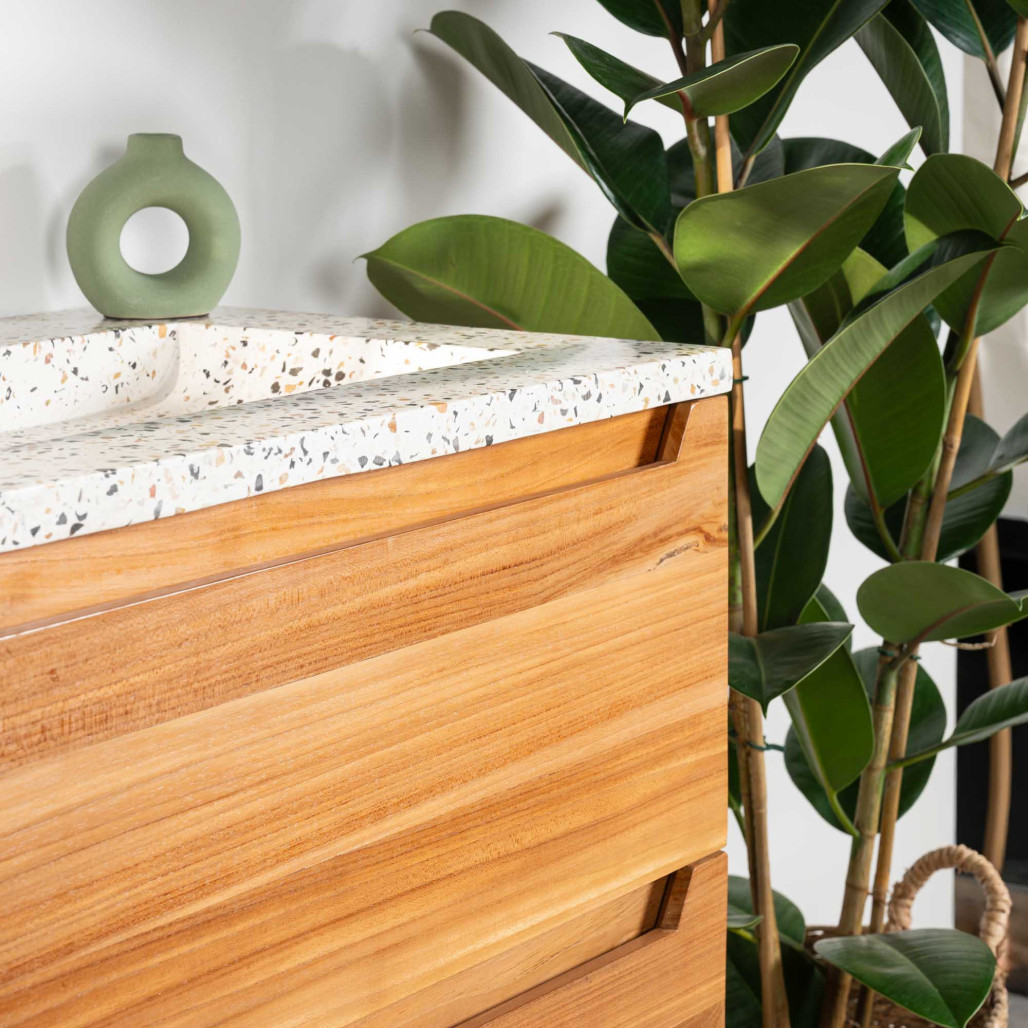 Mueble de baño en teca y terrazo crema Vila 80cm - Wanda collection