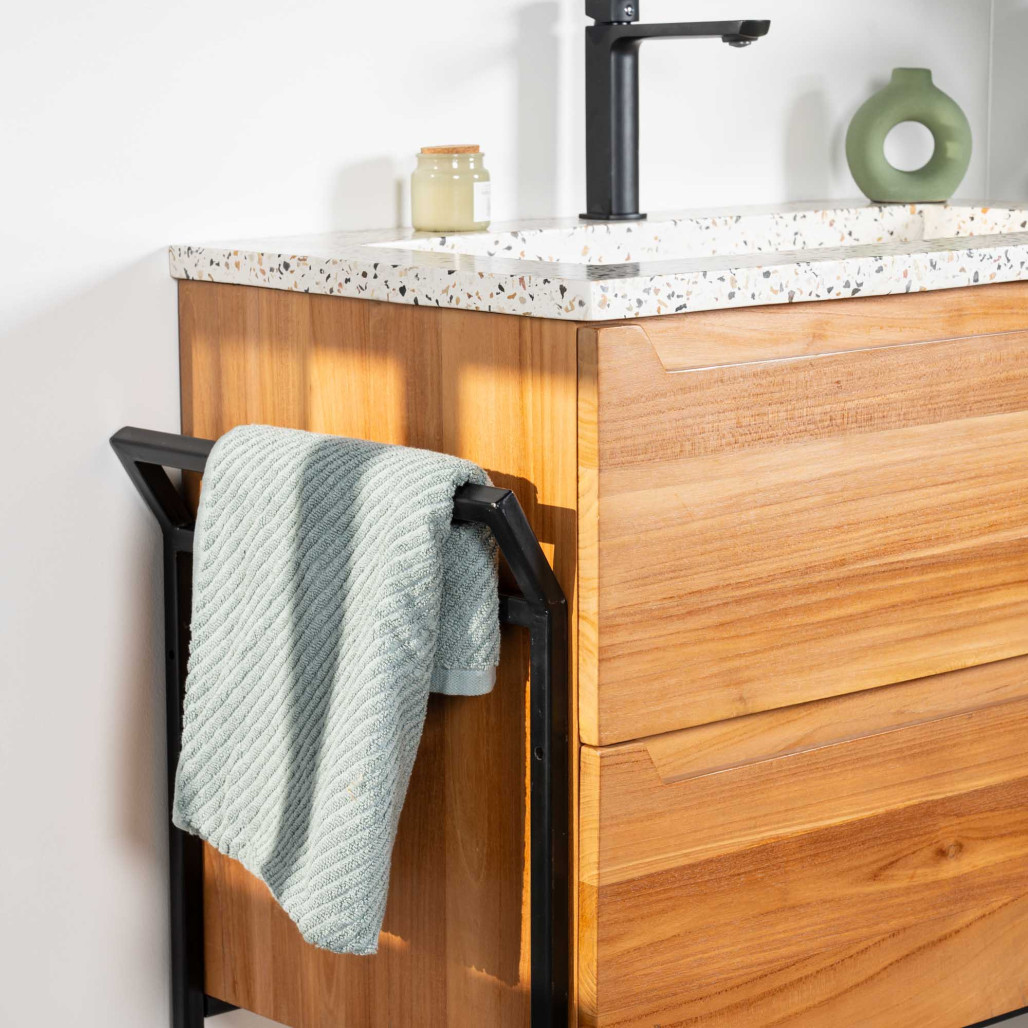 Mueble de baño en teca y terrazo crema Vila 80cm - Wanda collection