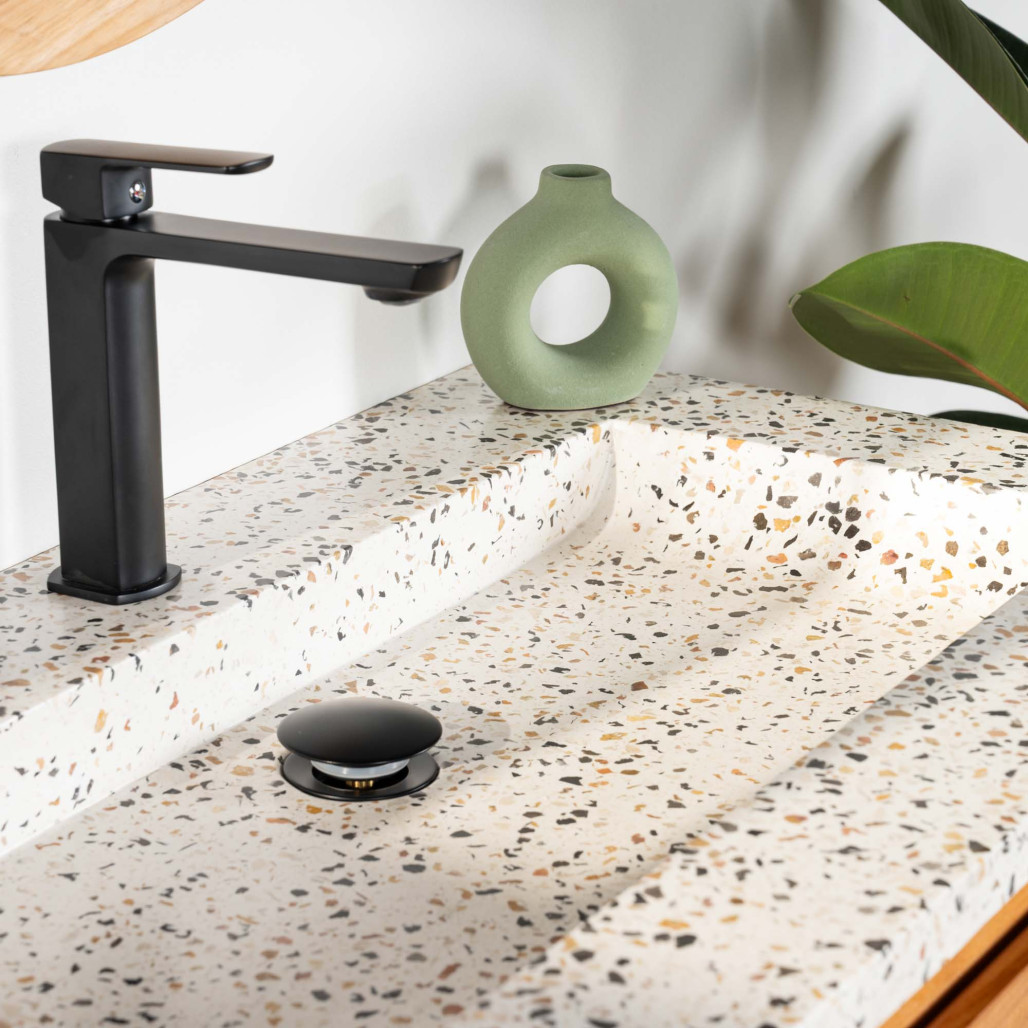 Mueble de baño en teca y terrazo crema Vila 80cm - Wanda collection