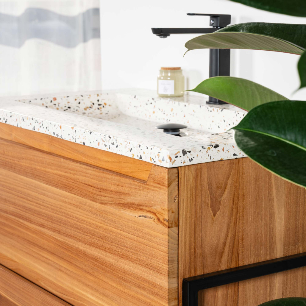 Mueble de baño en teca y terrazo crema Vila 80cm - Wanda collection