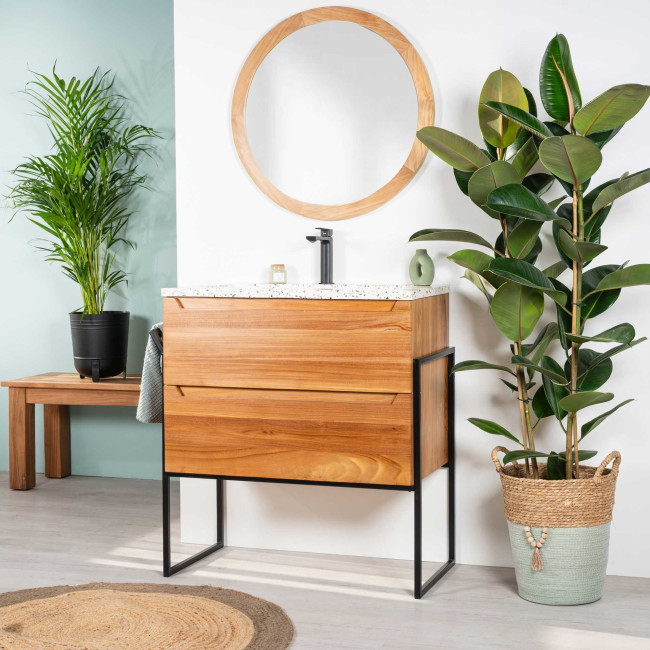 Mueble de baño en teca y terrazo crema Vila 80cm