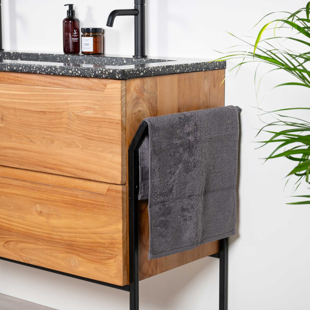 Mueble de baño en teca y terrazo negro Vila 120cm - Baño - Wanda collection Mueble de baño en teca y terrazo negro Vila 120cm - Baño - Wanda collection