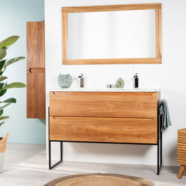 Mueble de baño en teca y terrazo crema Vila 120cm