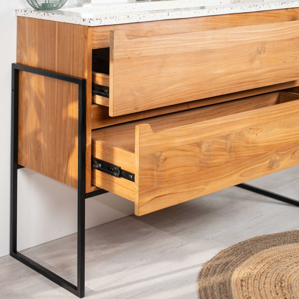 Mueble de baño en teca y terrazo crema Vila 120cm - Baño - Wanda collection Mueble de baño en teca y terrazo crema Vila 120cm - Baño - Wanda collection