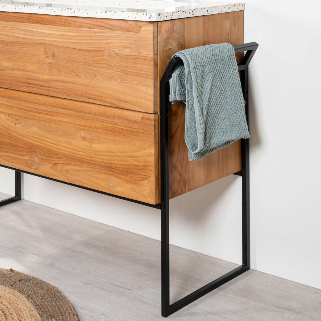 Mueble de baño en teca y terrazo crema Vila 120cm - Baño - Wanda collection Mueble de baño en teca y terrazo crema Vila 120cm - Baño - Wanda collection