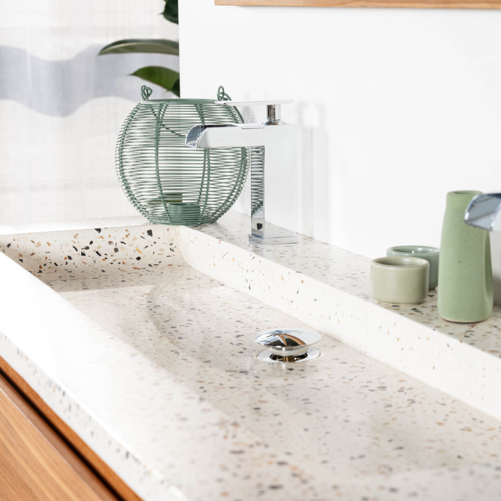 Mueble de baño en teca y terrazo crema Vila 120cm - Baño - Wanda collection Mueble de baño en teca y terrazo crema Vila 120cm - Baño - Wanda collection