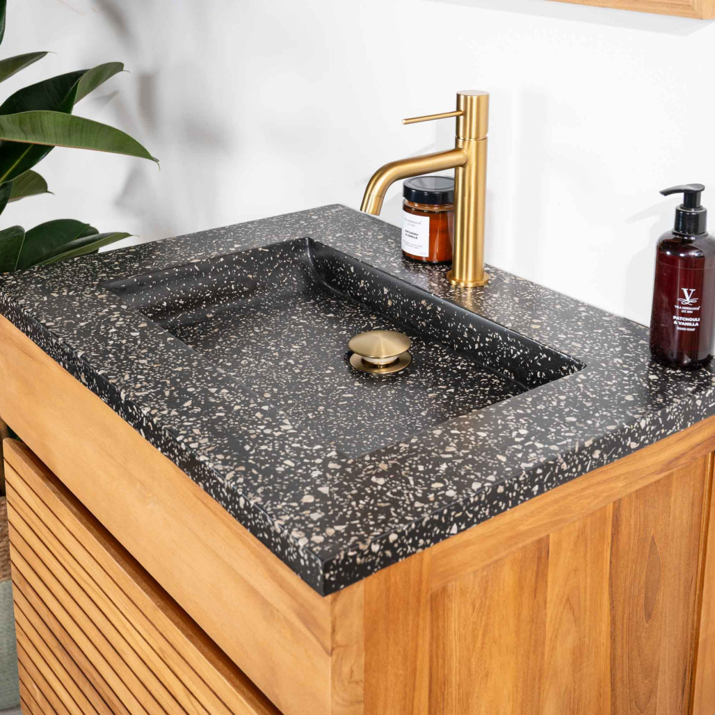Mueble de baño en teca y terrazo negro Aktual 60cm - Baño - Wanda collection