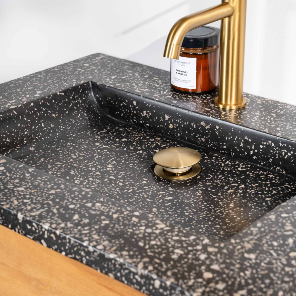 Mueble de baño en teca y terrazo negro Aktual 60cm - Baño - Wanda collection