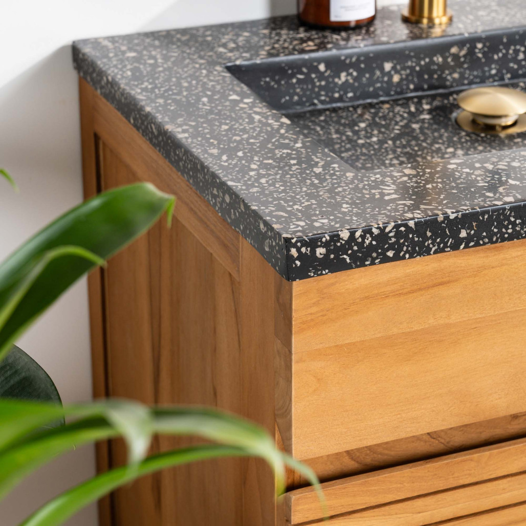 Mueble de baño en teca y terrazo negro Aktual 60cm - Baño - Wanda collection