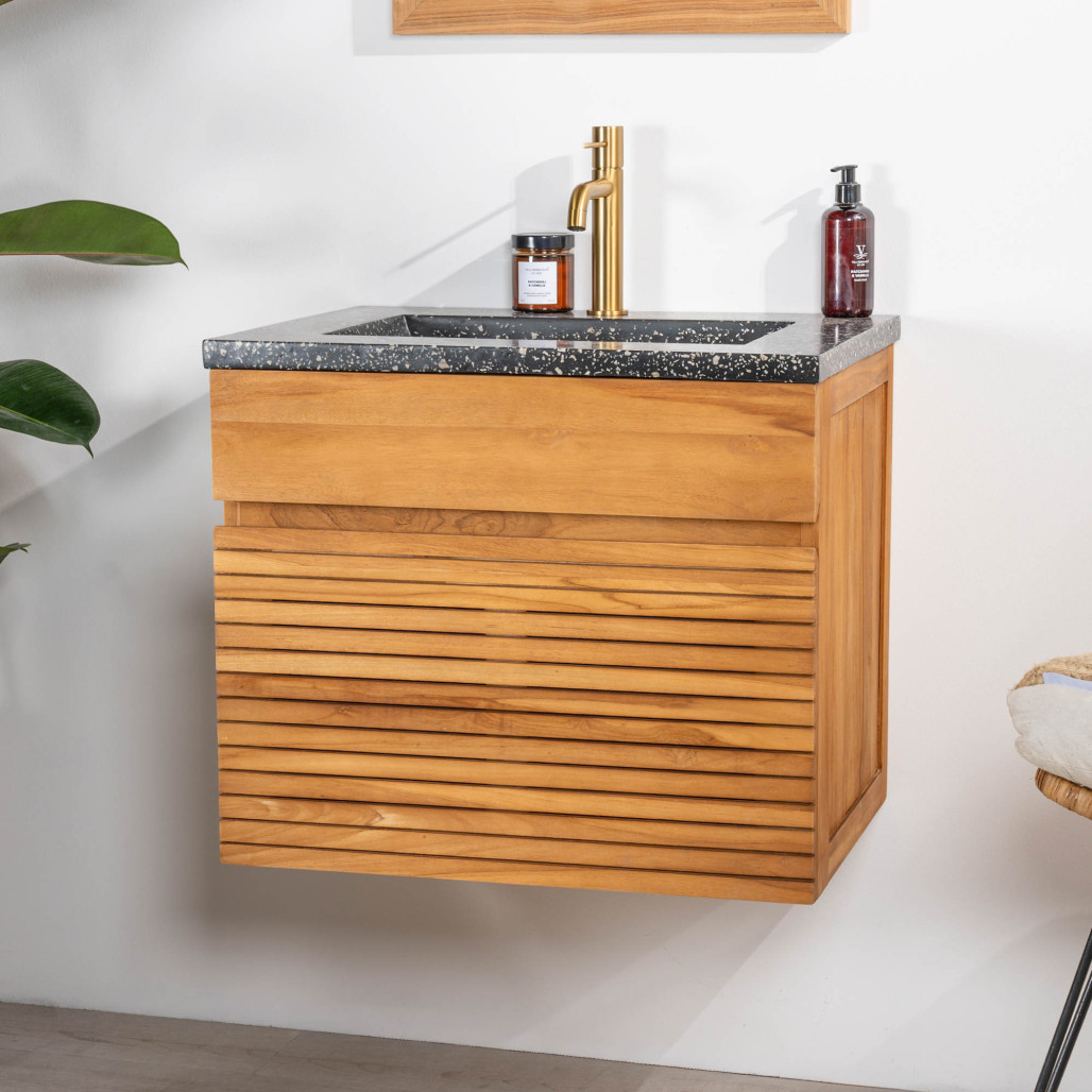 Mueble de baño en teca y terrazo negro Aktual 60cm - Baño - Wanda collection