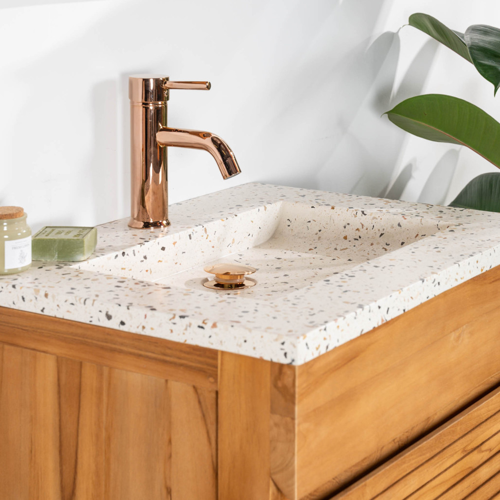 Mueble de baño en teca y terrazo crema Aktual 60cm - Baño - Wanda collection