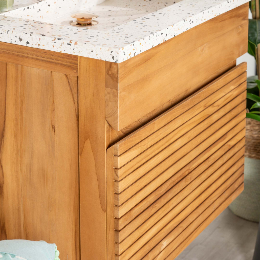 Mueble de baño en teca y terrazo crema Aktual 60cm - Baño - Wanda collection