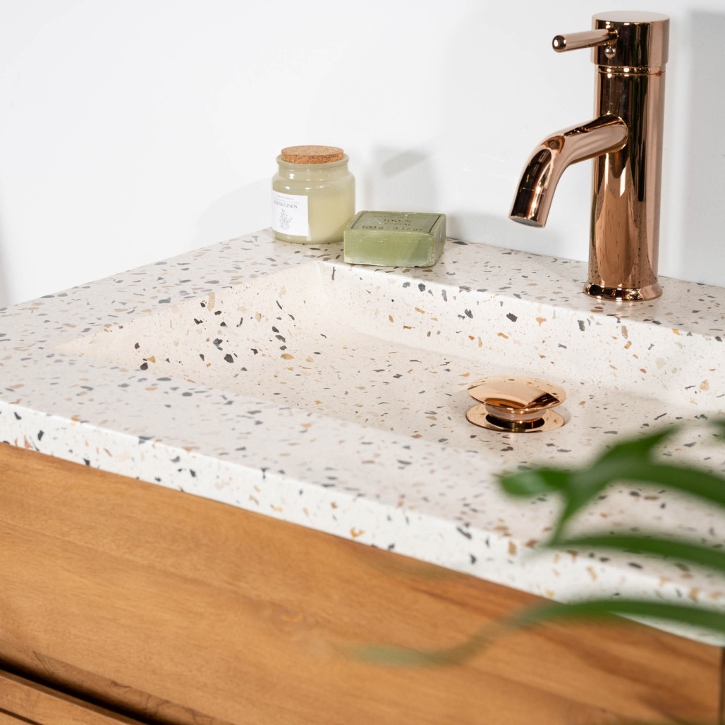 Mueble de baño en teca y terrazo crema Aktual 60cm - Baño - Wanda collection