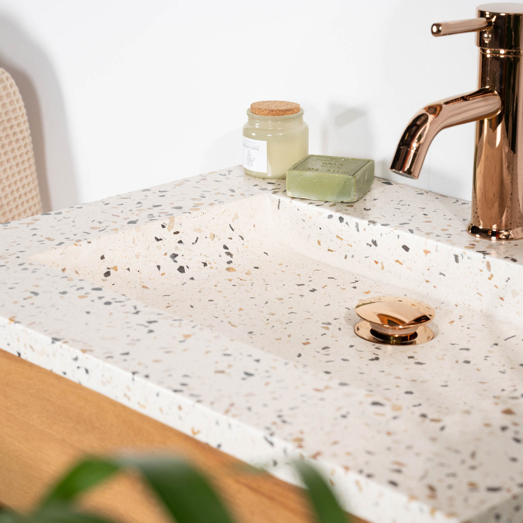 Mueble de baño en teca y terrazo crema Aktual 60cm - Baño - Wanda collection