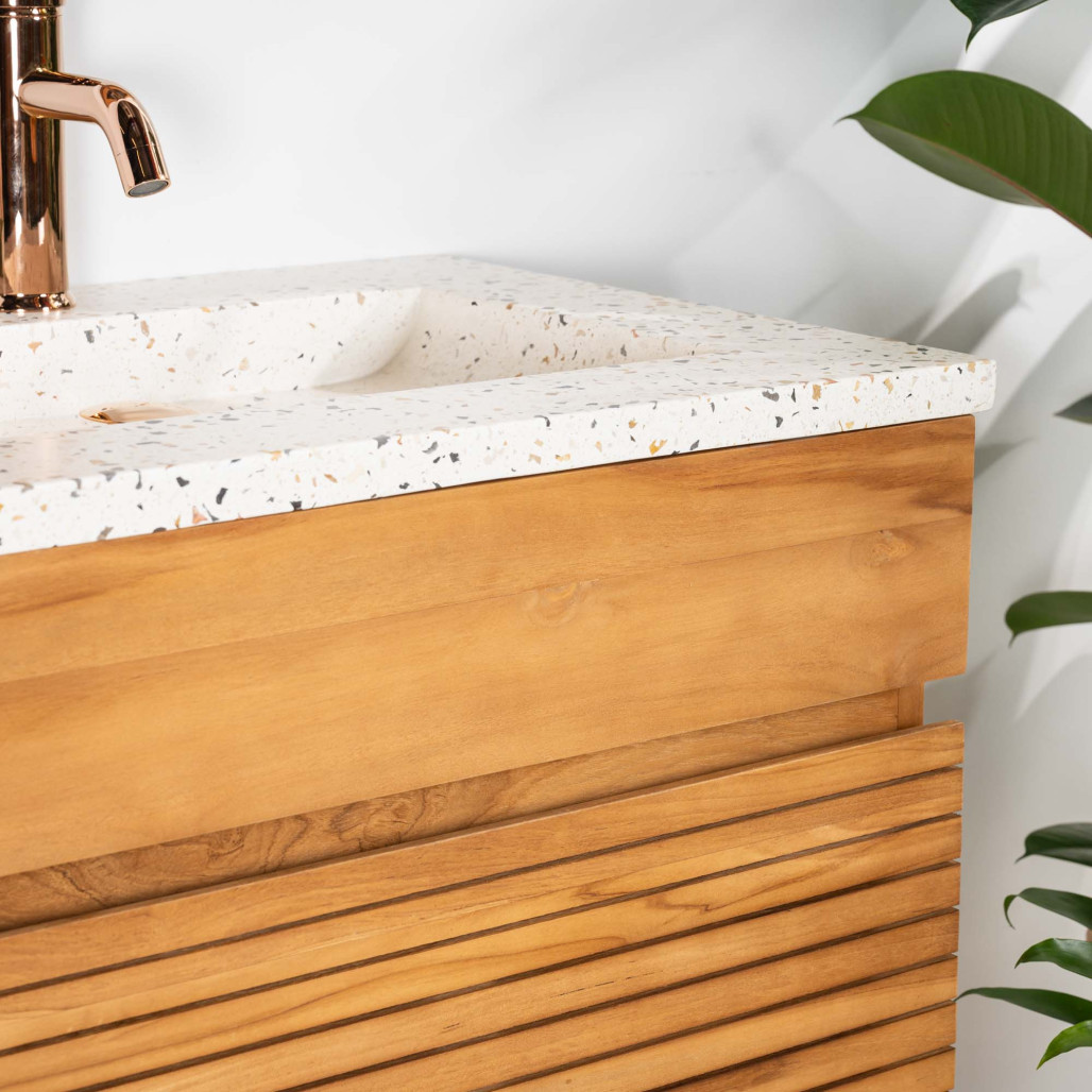 Mueble de baño en teca y terrazo crema Aktual 60cm - Baño - Wanda collection
