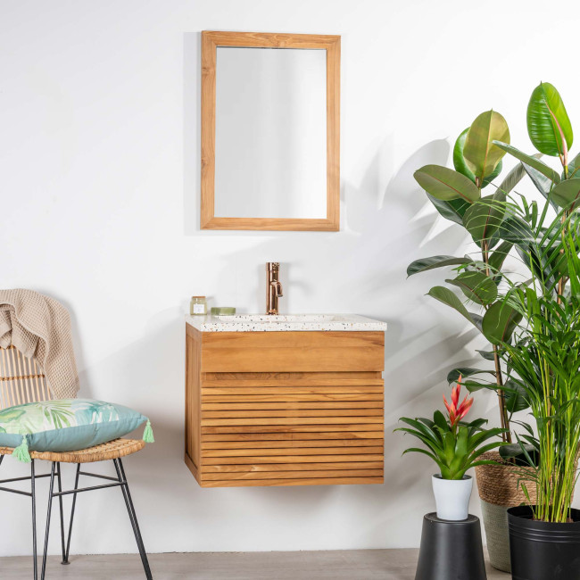 Mueble de baño en teca y terrazo crema Aktual 60cm