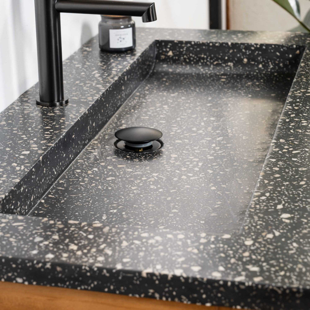 Mueble de baño en teca y terrazo negro Aktual 90cm - Baño - Wanda collection