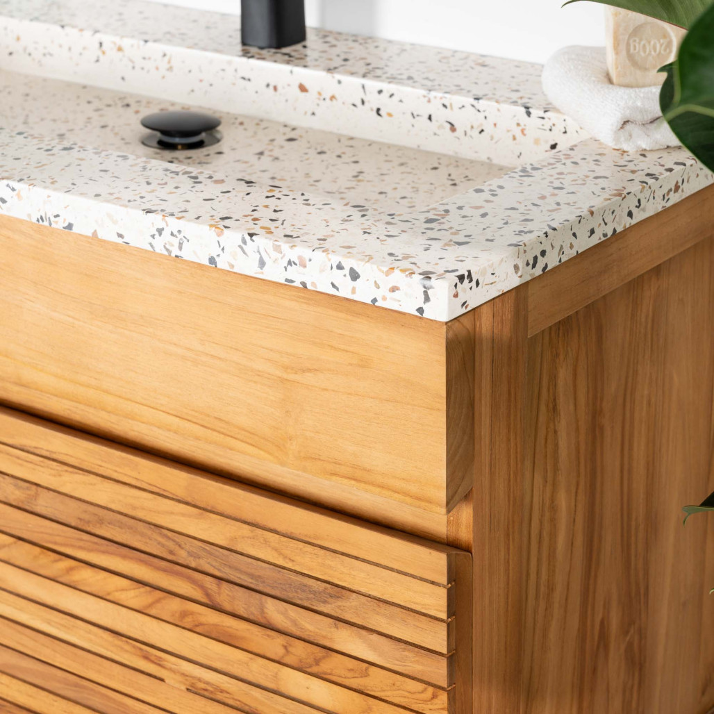 Mueble de baño en teca y terrazo crema Aktual 90cm - Baño - Wanda collection