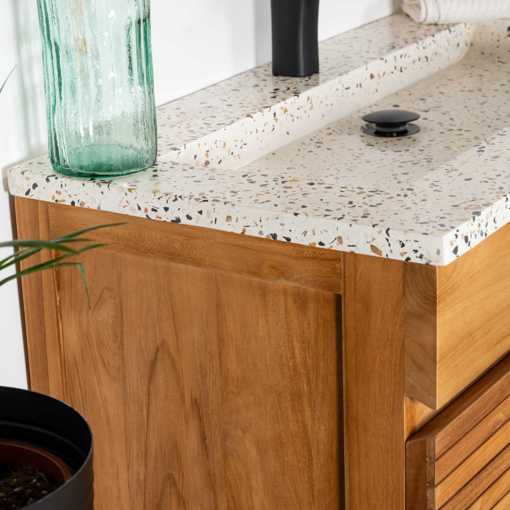 Mueble de baño en teca y terrazo crema Aktual 90cm - Baño - Wanda collection