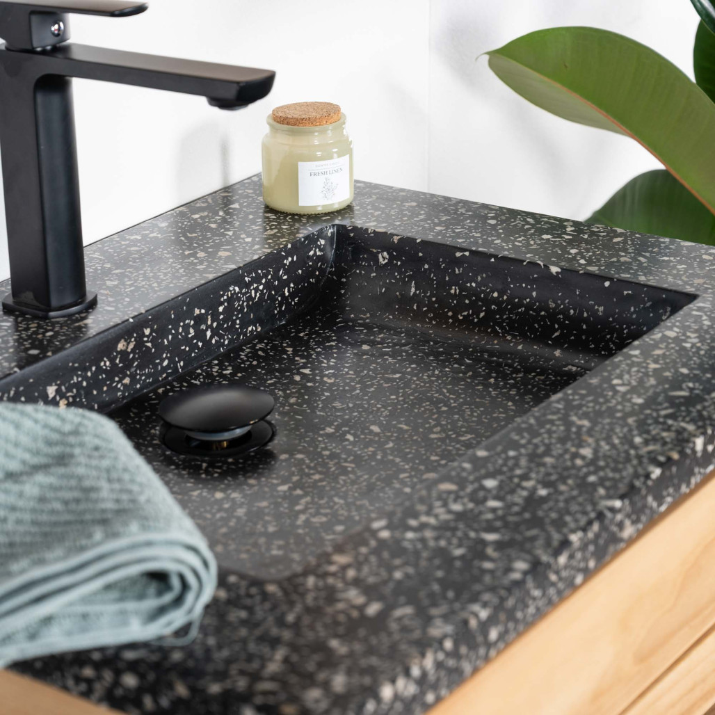 Mueble de baño en teca y terrazo negro Sira 60cm - Baño - Wanda collection