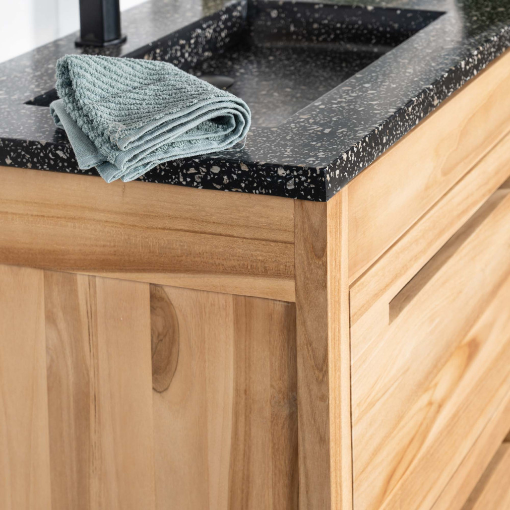 Mueble de baño en teca y terrazo negro Sira 60cm - Baño - Wanda collection