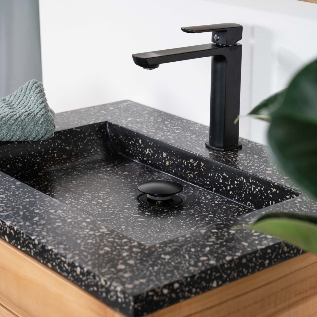 Mueble de baño en teca y terrazo negro Sira 60cm - Baño - Wanda collection