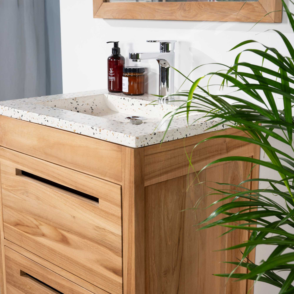 Mueble de baño en teca y terrazo crema Sira 60cm - Baño - Wanda collection