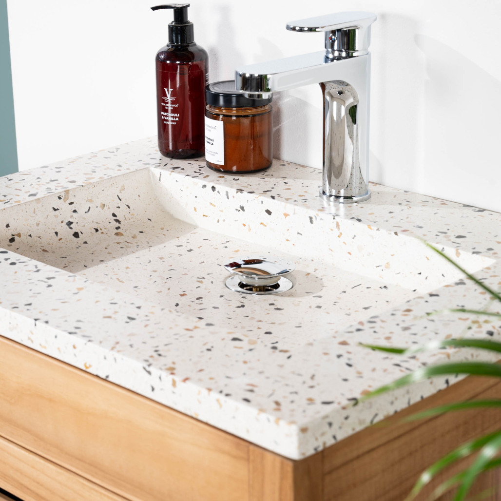 Mueble de baño en teca y terrazo crema Sira 60cm - Baño - Wanda collection