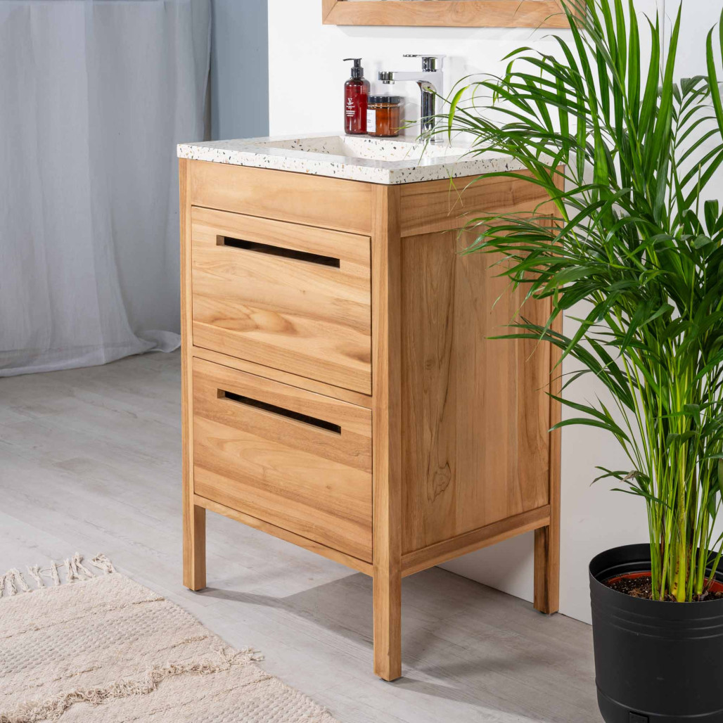 Mueble de baño en teca y terrazo crema Sira 60cm - Baño - Wanda collection