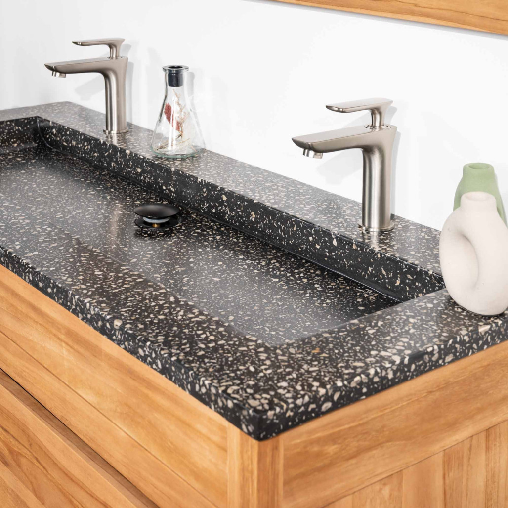 Mueble de baño en teca y terrazo negro Sira 120cm - Wanda collection Mueble de baño en teca y terrazo negro Sira 120cm - Wanda collection