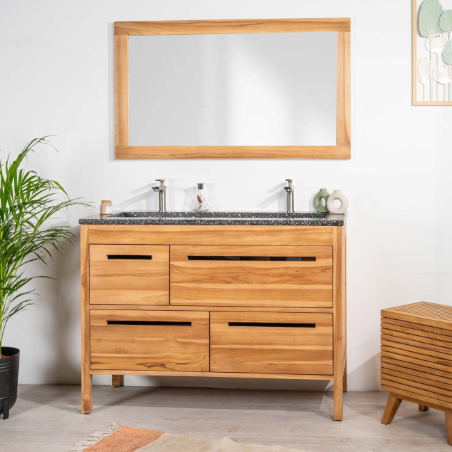 Mueble de baño en teca y terrazo negro Sira 120cm